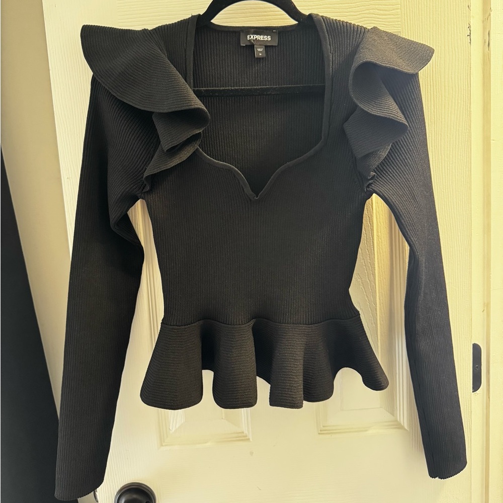 Express Black Ruffled Peplum Blouse